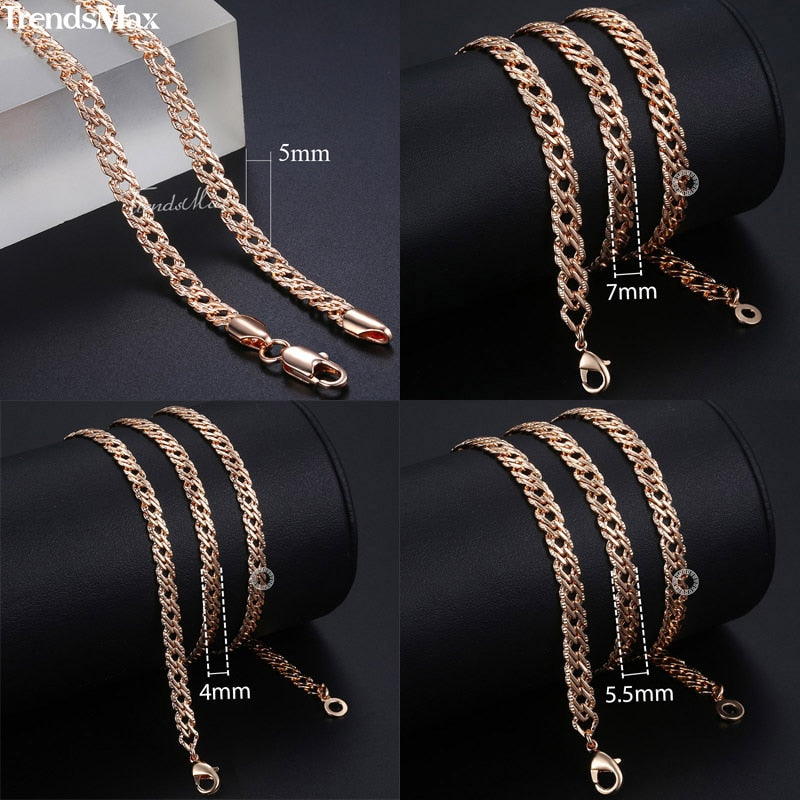 Collares Trendsmax para mujeres y hombres, collar de cadena de eslabones venecianos de oro rosa 585, 45cm, 55cm, 60cm, joyería de moda KGN453