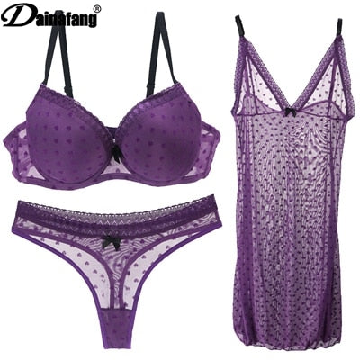 DAINAFANG Marke Dessous 36/80 38/85 40/90 42/95 BC Cup BH und Slip Sexy Kleidung Nachthemd Unterwäsche Sets Höschen für Damen