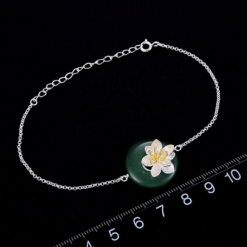 Lotus Fun Real 925 Sterling Silver Natural Stones Creative Handmade Fine Jewelry Lotus Whispers Bracelet for Women Brincos