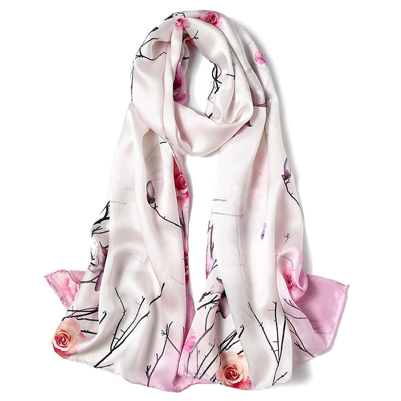 DANKEYISI 100% Natural Silk Scarf Women Silk Wraps Shawls and Scarves Hijabs Female Printed Beach Cover up Ladies Bandana 2019