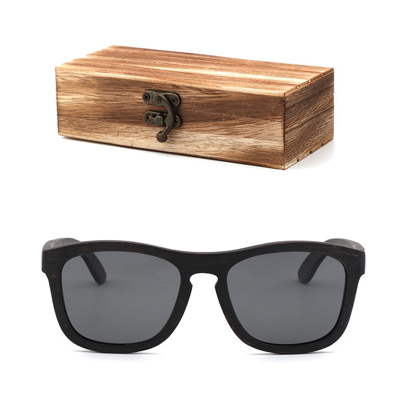 Retro-Männer polarisierte Frauen-Sonnenbrille Schwarzes Holz Kinderpaar-Sonnenbrille handgefertigt UV400 Mit Bambus-Holzkiste