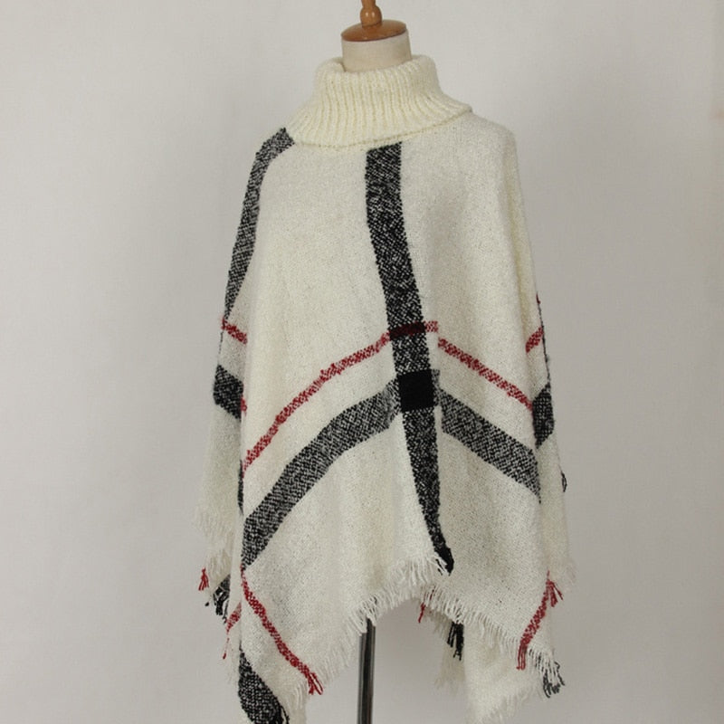 Suéter de invierno Poncho de punto para mujer Bufanda de cuello alto para mujer Suéteres y jerséis cálidos gruesos Poncho y capas