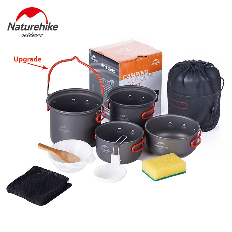 Naturehike Camping-Topf-Sets für 2–3 Personen, tragbares Outdoor-Kochgeschirr, Picknick-Topf, Pfanne, Picknick-Schüssel, Reisegeschirr-Kits NH15T401-G