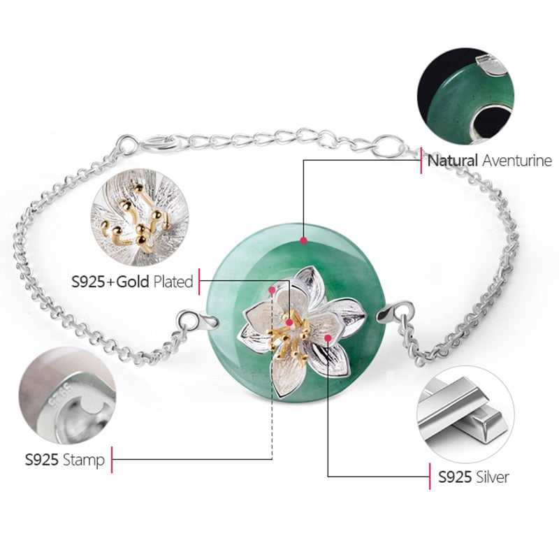 Lotus Fun Real 925 Sterling Silver Natural Stones Creative Handmade Fine Jewelry Lotus Whispers Bracelet for Women Brincos