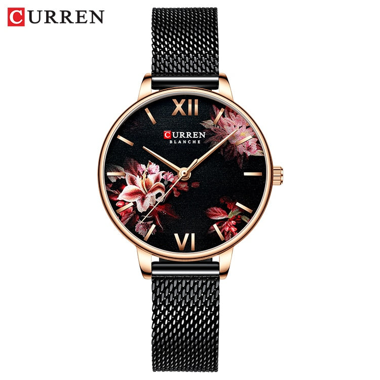 Damenuhren CURREN Schwarze Uhr Edelstahl Mesh Quarz Armbanduhr Weibliche Casual Charm Watch für Damen relogios feminino