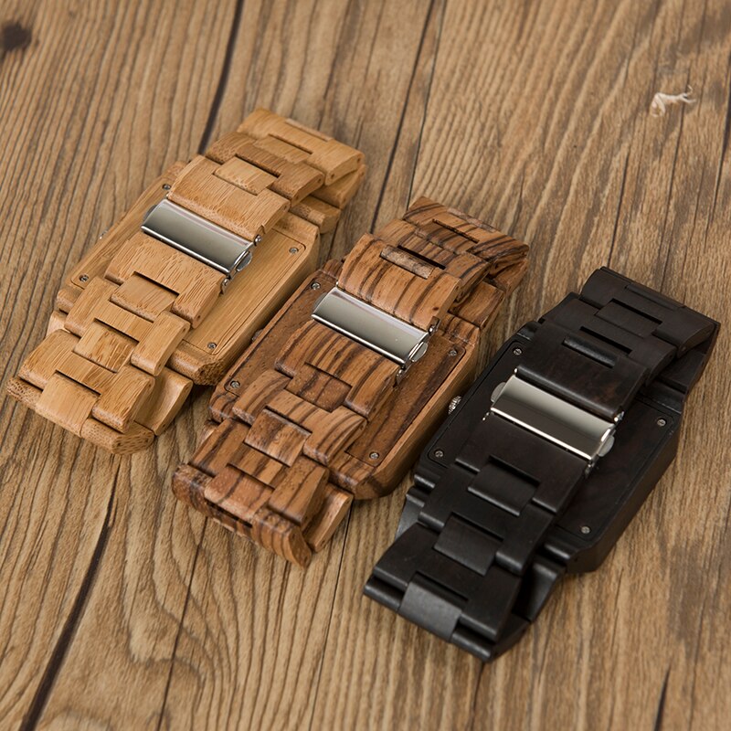 BOBO BIRD Timepieces Bamboo Wooden Men Watches Top Luxury Brand Rectangle Design Wood Band Watch for men