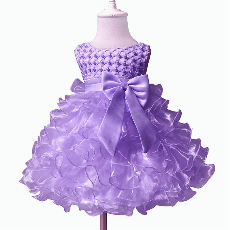 Tutu Beading Flower Baby Girl Dress For Wedding Party Sleeveless Infant Baby Dresses For 1st Birthday Toddler Baptism Clothes