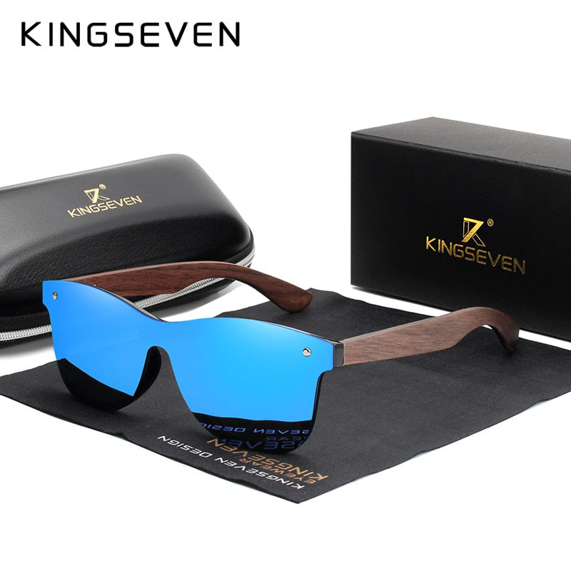 KINGSEVEN 2021 Luxury Walnut Wood Sunglasses Polarized Wooden Brand Designer Rimless Mirrored Square Sun Glasses For Women/Men