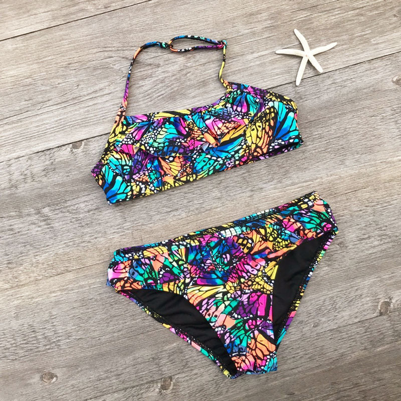 7-14Year Butterfly Print Child Bikini Set 2023 Girls Swimsuit Swimwear For Kids Summer Brazilian Teen Baby Swimming Suit Biquini