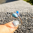 Feine natürliche Larimar Ringe Blätter Ring Larimar Damen Ringe Blauer Opal Schmuck 925 Sterling Silber Schmuck Larimar Trauringe