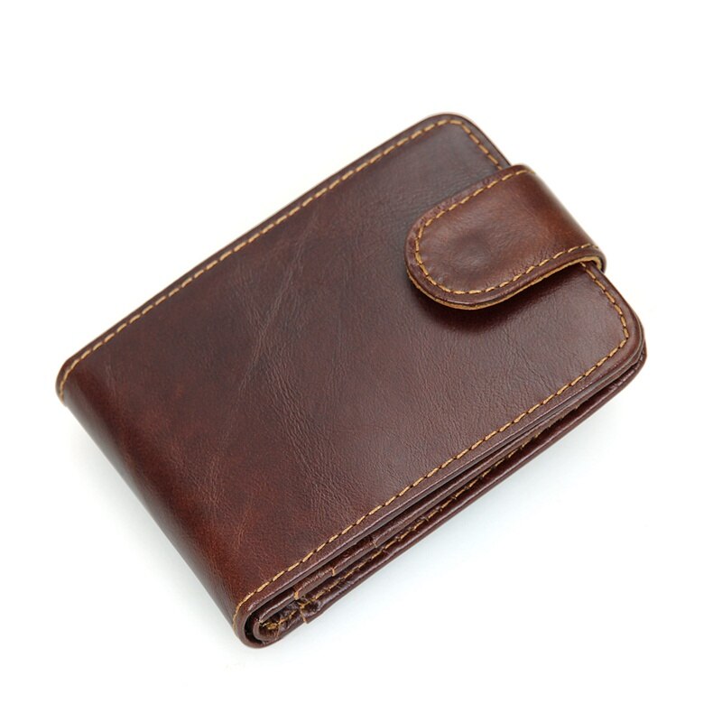 100% Genuine Cow Leather Mini Wallet Coffee RFID Blocking Card Holder ID Card Case R-8121Q