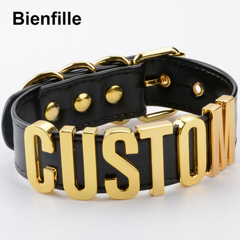 Romantisches Geschenk Customized Choker Collar Halskette PU Leder Custom Personalisierter Name Choker Cosplay Wählen Sie Buchstaben Halskette Frauen