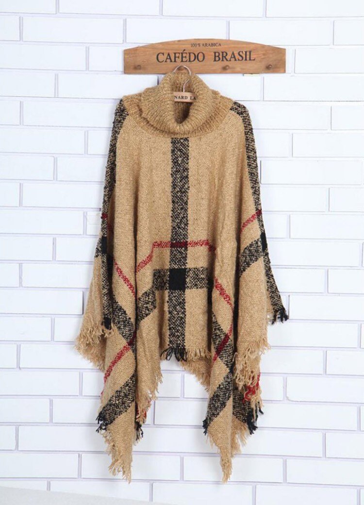 Winterpullover Damen Strickponcho Rollkragen Damenschal Dicke warme Pullover und Pullover Poncho und Capes