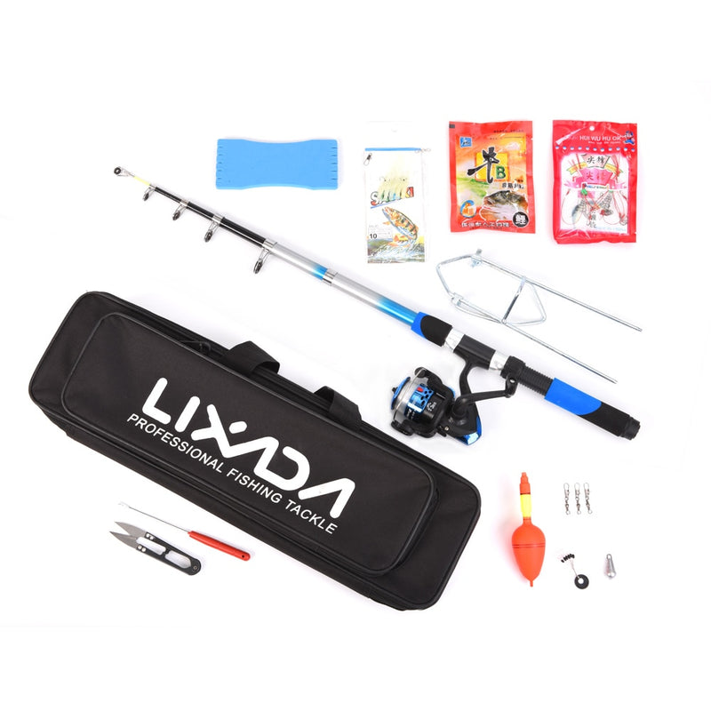 Lixada Fishing Tackle Set with 2.1m Telescopic Fiberglass Fishing Sea Rod Spinning Fishing Reel Baits Hooks Fishing Pole Rod Set