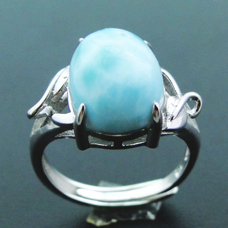 Big Stone Larimar Rings Woman Ladies Engagement Rings with Natural Larimar Gemstone, 925 Sterling Silver Jewelry Gift for Her