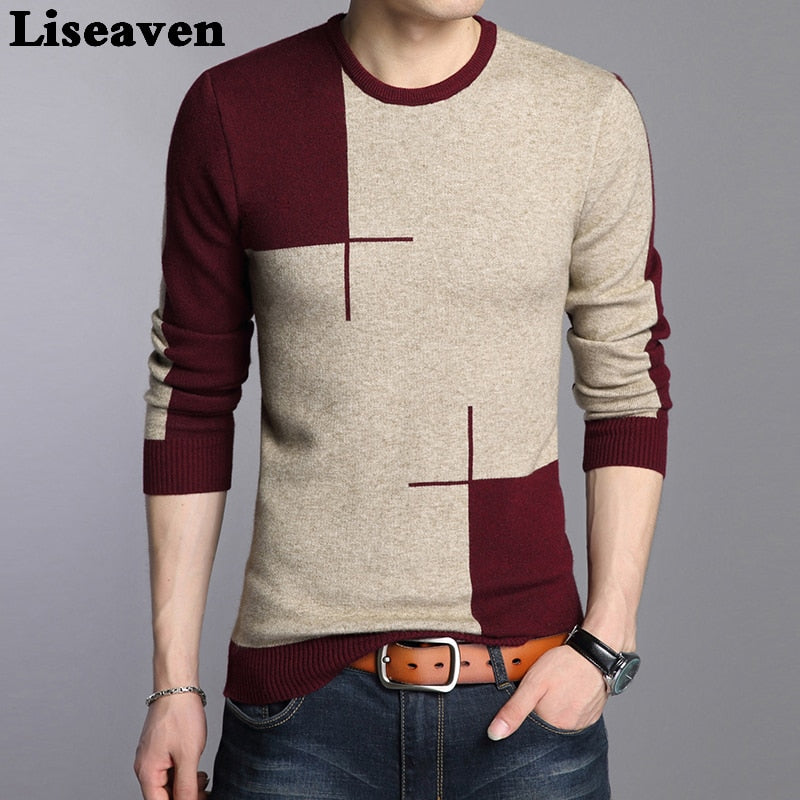 Liseaven Herren Casual Pullover Pullover Mode O Hals Strickwaren Langarm Herren Pullover