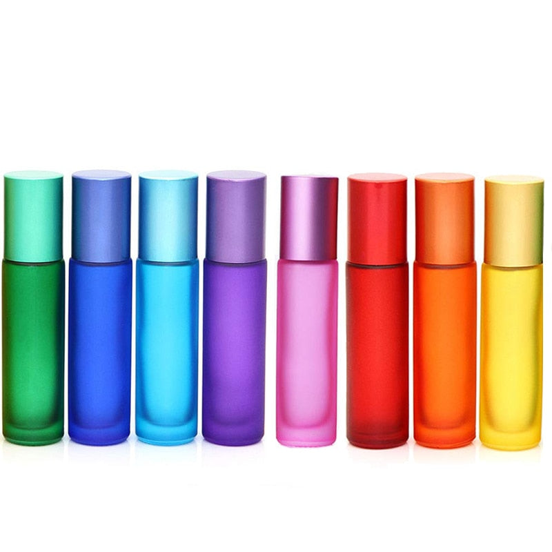 20 Stück 10 ml tragbare, mattierte, bunte, dicke Glasrolle, ätherisches Öl, Parfümfläschchen, Reise, nachfüllbare Rollerball-Flasche