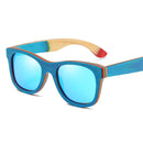 EZREAL Skateboard-Sonnenbrille aus Holz, blauer Rahmen mit Beschichtung, verspiegelte Bambus-Sonnenbrille, UV-400-Schutzgläser in Holzbox
