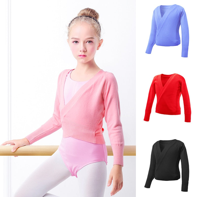 Autumn Winter Wrap Ballet Sweater Cardigans for Girls Kids Soft Knitted Dance Leotards Crossover Warm Ballet Coats