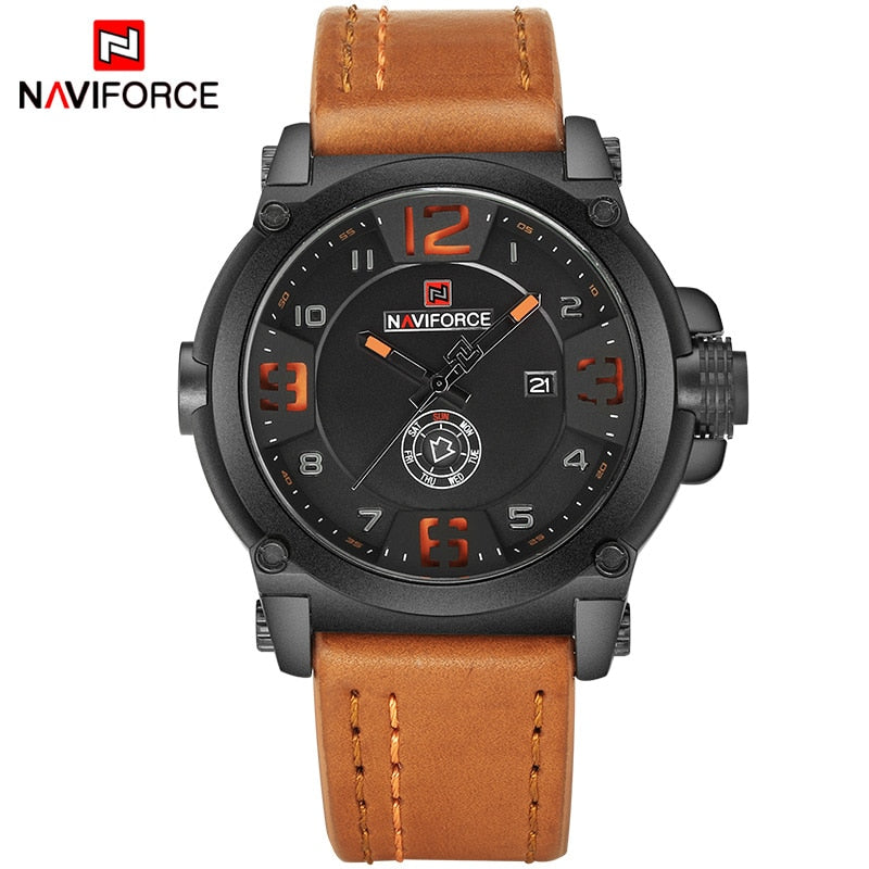 NAVIFORCE marca de lujo superior hombres deportes militar cuarzo reloj hombre analógico fecha reloj correa de cuero reloj Relogio Masculino