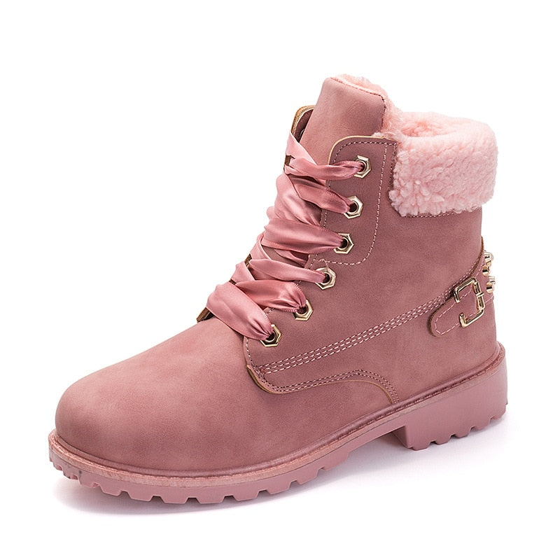 Winter shoes women boots 2022 fashion warm plush ankle boots women shoes round toe lace-up female snow boots brand shoes woman