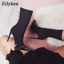 Eilyken 2022 Neue Frauen Socken Stiefel Spitzschuh Elastische Hohe Stiefel Slip On High Heel Stiefeletten Frauen Pumps Stiletto Botas