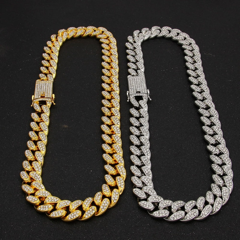 2cm HipHop-Goldfarbe Iced Out Crystal Miami Cuban Chain Gold Silberfarbe Halskette &amp; Armband-Set HEISSER VERKAUF DER HIPHOP-KÖNIG