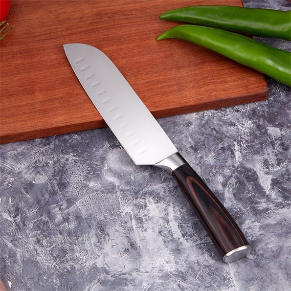 Mokithand Küchenmesser-Set Professionelle japanische Kochmesser 7CR17 High Carbon Edelstahl Fleisch Santoku Schälmesser