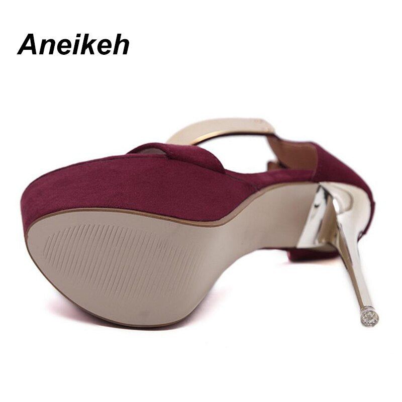 Aneikeh Ankle Strap Heels Plateau Sandalen Party Schuhe für Damen Hochzeit Pumps 16cm High Heels Pailletten Gladiator Sandalen Schwarz