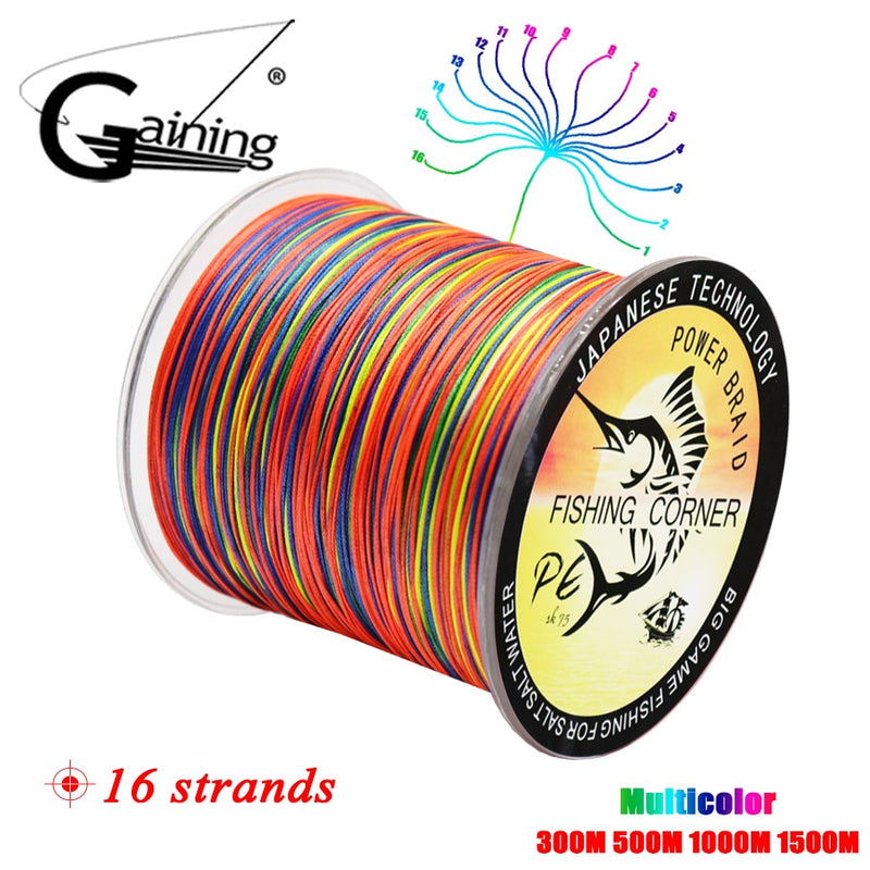 16 Strands PE Braid 300M/500M/1000M/1500M Braided Fishing Line Multicolor Super Power Japan Multifilament Saltwater/Freshwater