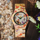BOBO BIRD O20 Butterfly Print Women Watches All Bamboo Made Quartz Wristwatch for Ladies in Wooden Gift Box