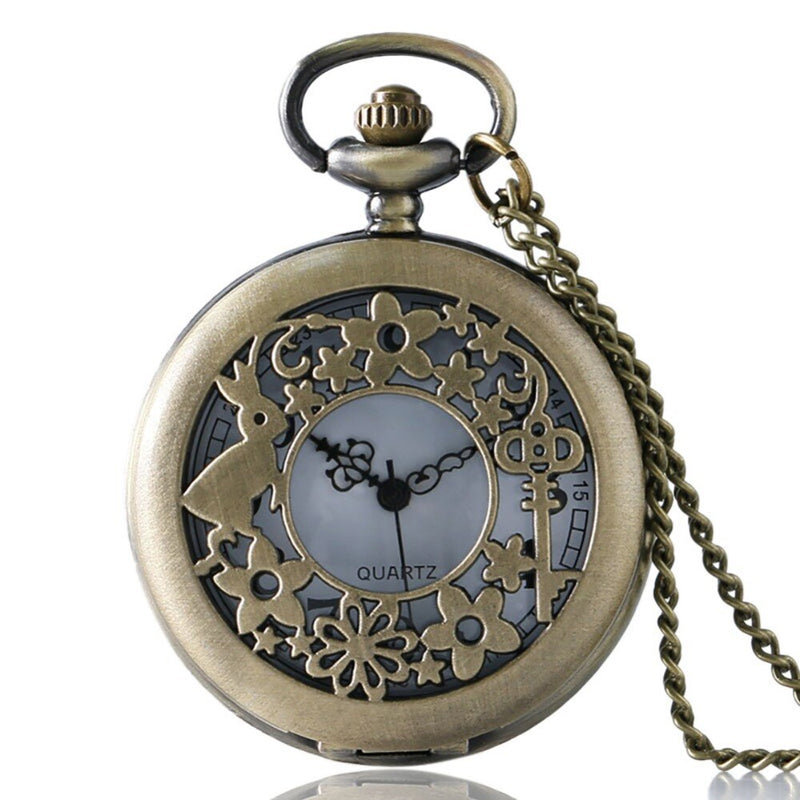 Reloj de bolsillo de cuarzo redondo con diseño de Alicia en el país de las Maravillas para hombre de ferrocarril 2020 con cadena de collar para regalo de niña y mujer