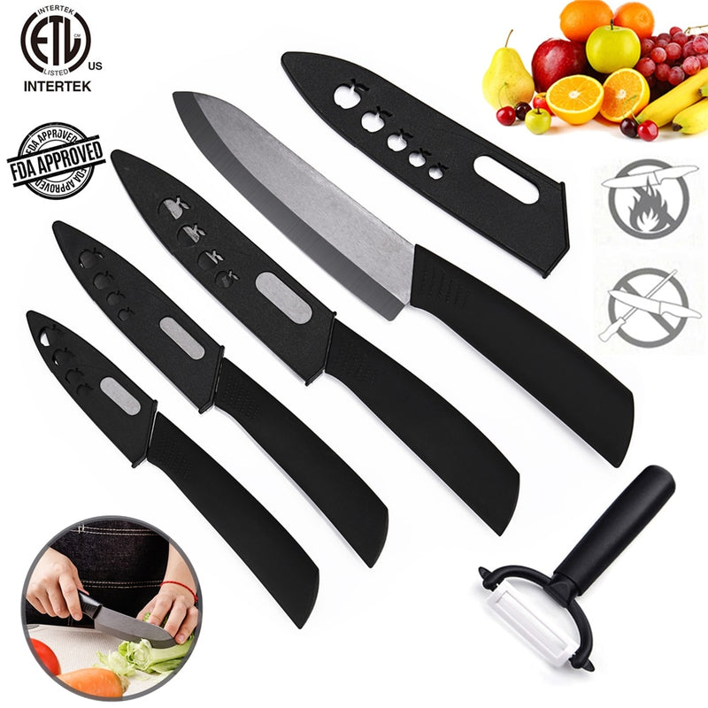 Cuchillos de cerámica Cocina 6 "Chef's, 5" Santoku, 4 "Utilidad, 3" Pelar, Set + pelador Cook Set Zirconia Blade Fruta Vegetal Chef Knife