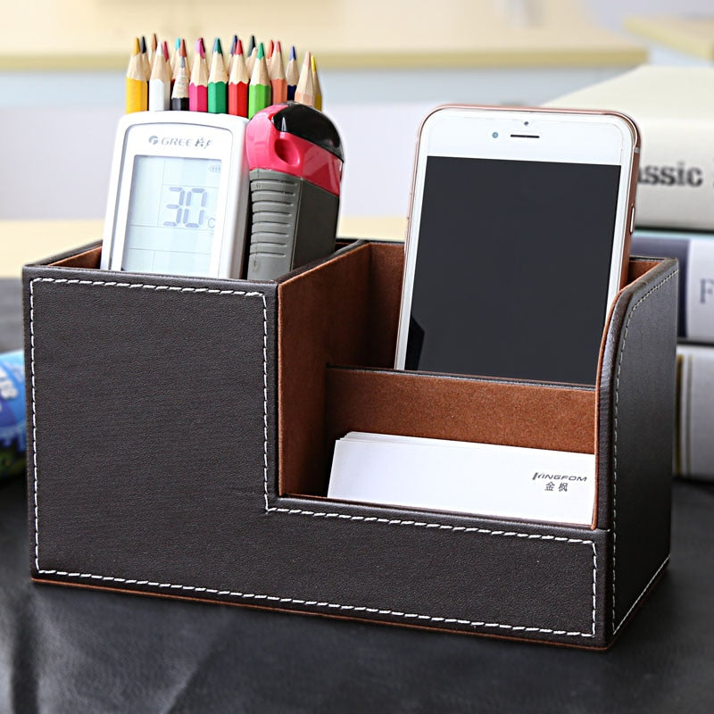 High Grade PU Leather Desk Organizer Wooden Pen Holder Pencil Box Marble Desk Storage Box &amp; Bin Stationery Pen Stand Containers