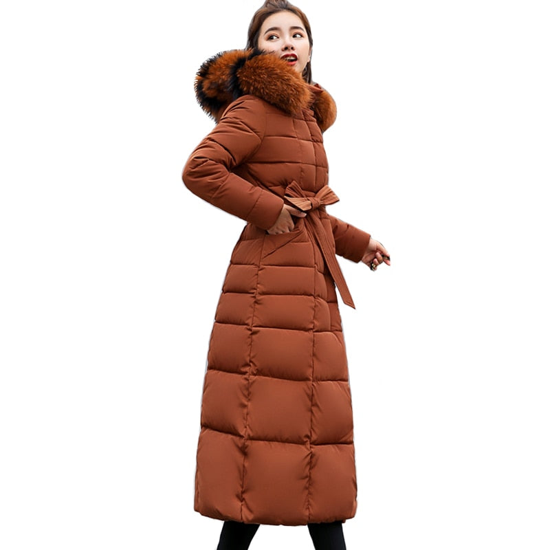 X-Long 2021 Neue Ankunft Mode Schlanke Frauen Winterjacke Baumwolle Gepolsterte Warme Verdicken Damen Mantel Lange Mäntel Parka Damen Jacken