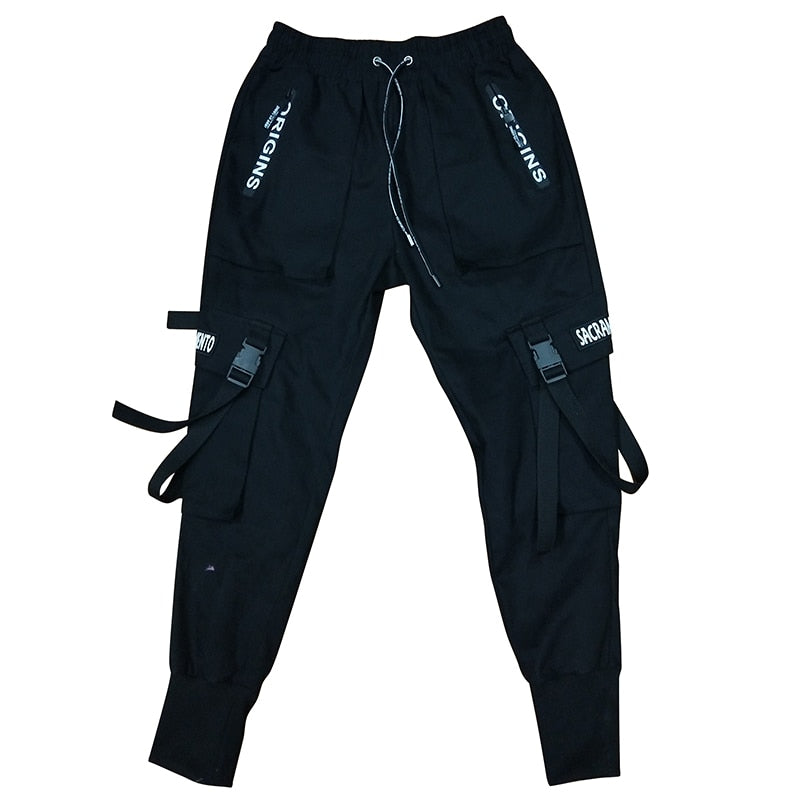 2020 Frühling Hip Hop Joggers Männer Schwarz Pluderhosen Multi-Pocket-Bänder Mann Jogginghose Streetwear Lässige Herrenhose M-3XL