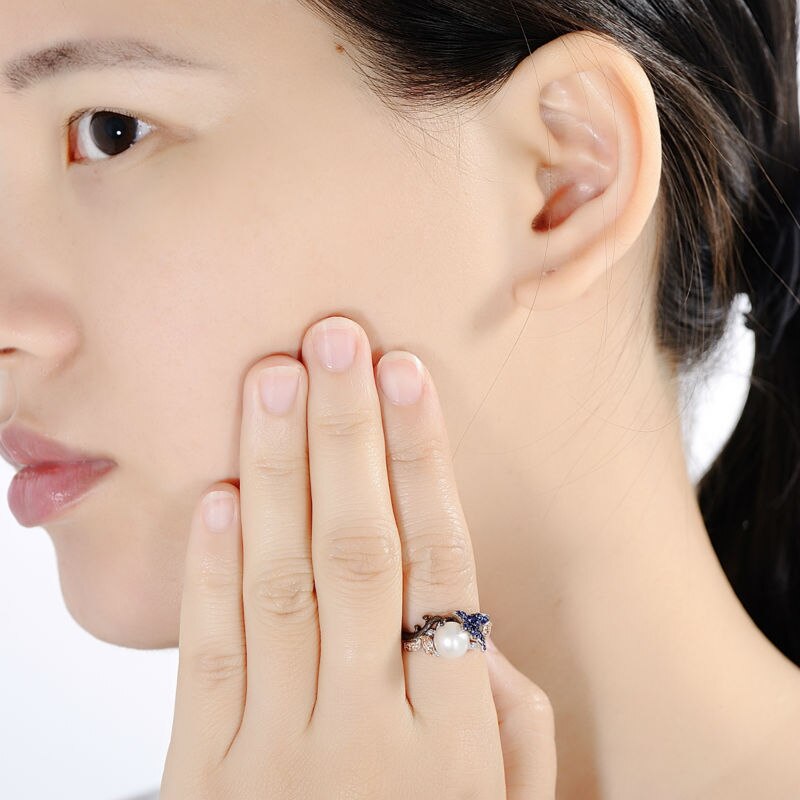 SANTUZZA Süßwasserperlen Ring für Damen 925 Sterling Silber Ringe für Damen Zirkonia Ringe Party Modeschmuck
