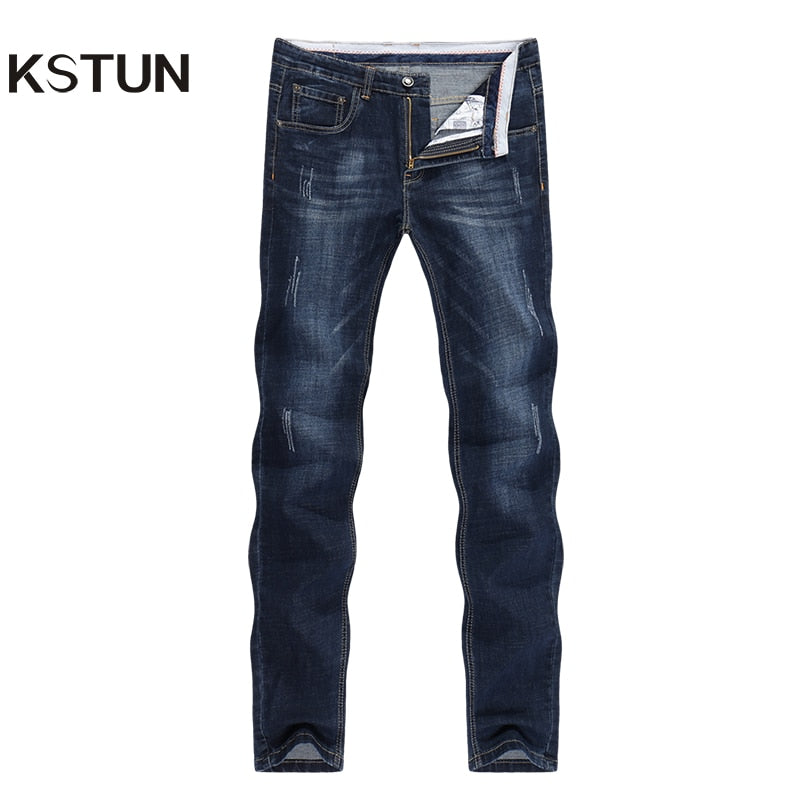 KSTUN Herren Jeans 2022 Sommer Jeanshose Slim Straight Dunkelblau Regular Fit Freizeit Lange Hose Berühmte Marke Jean Men Hombre