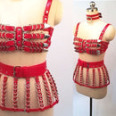 100% handgefertigter, strapazierfähiger, 4-reihiger Käfig-BH aus PU-Leder für Damen, Bondage, Brust, Dessous, BH, Gürtel, Rock, Hüftgurt