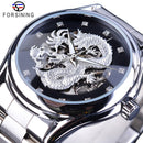 Forsining Classic Dragon Design Silber Edelstahl Diamant Display Herren Automatik Armbanduhren Top Marke Luxus Montre Homme