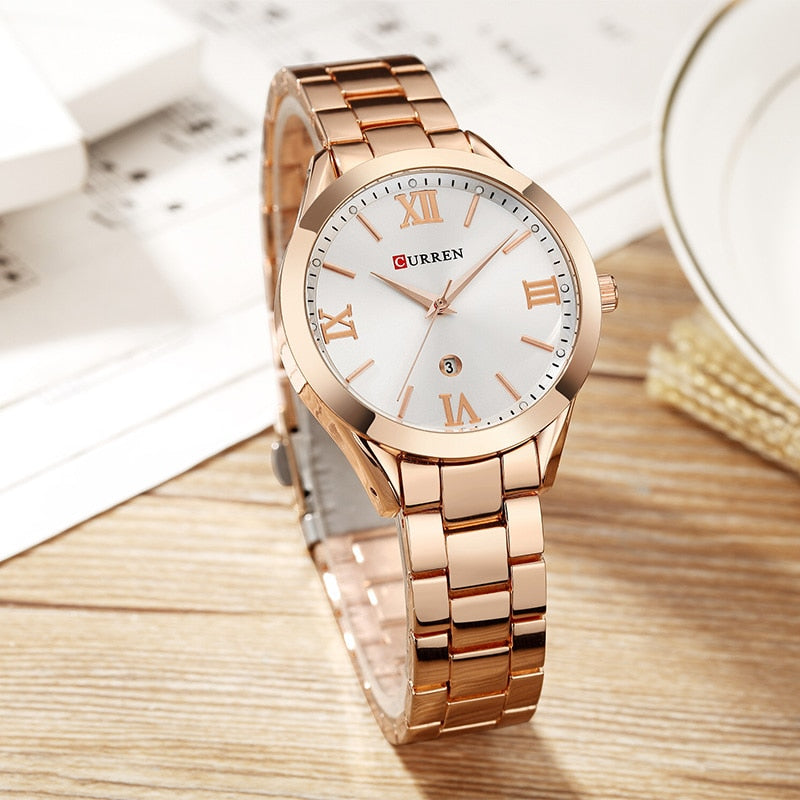 CURREN Brand Women Steel Watch Ladies Luxury Dress Fashion Quartz Wristwatch Classic Crystal Gold Bracelet Women Watch Clock