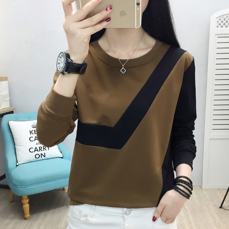 shintimes Patchwork Pullover Sweatshirt Long Sleeve Sudadera Mujer 2021 New Autumn Winter Big Size Clothes Hoodies Women