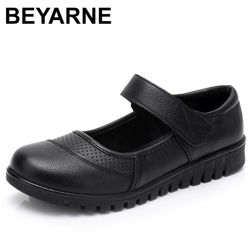 BEYARNE Flats Moccasins Slip on Loafers Genuine Leather Ballet Shoes Fashion Casual Ladies Shoes Footwear Soft Women Shoes E203