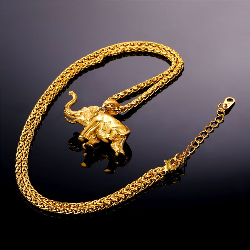 U7 Edelstahl Gold Farbe Elefant Halskette Trendy Männer Schmuck Charm Anhänger &amp; Kette Tier Glück Schmuck Geschenk P755