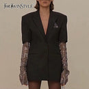 TWOTWINSTYLE verano sólido Blazer para mujer manga larga diamante Patchwork largo elegante abrigo mujer moda ropa 2022 nuevo