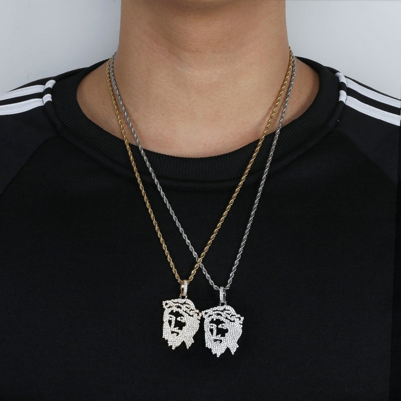 TOPGRILLZ Solid Back Iced Out Jesus Christus Kopf Gesicht Anhänger Halsketten Hip Hop Gold Silber Farbe Kette für Männer Frauen Schmuck