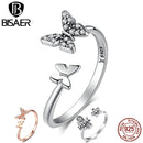 BISAER Hot Sale 925 Sterling Silver Insects Butterfly & Bee Open Rings For Women Fashion Jewelry Anneaux Engagement Ring ECR086
