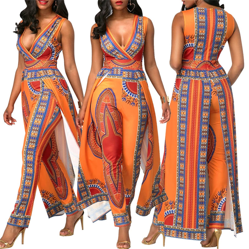 BAIBAZIN vestidos africanos para mujeres modelos de explosión moda otoño posicionamiento estampado naranja pantalones étnicos