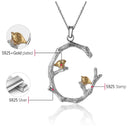 Lotus Fun Echt 925 Sterling Silber Natürlicher Original Feiner Schmuck 18 Karat Gold Vogel auf Ast Anhänger ohne Halskette für Frauen Geschenk