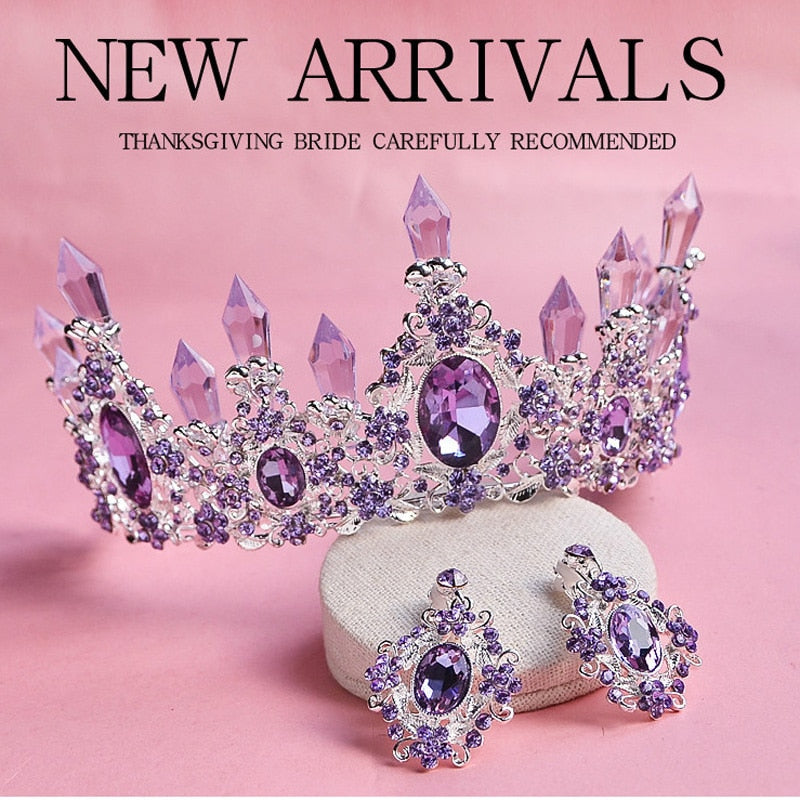 2020 New Arrival Charming Purple Crystal Bridal Tiara Crowns Magnificent Rhinestone Diadem for Princess Wedding Hair Accessories